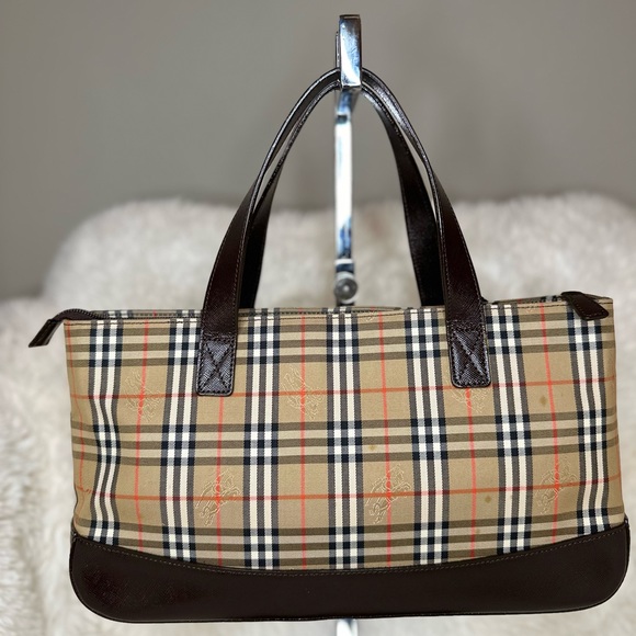 Vintage Burberry Horseferry Check Leather Trimmed Top Handle Bag - Picture 4 of 10